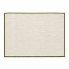 Ivory woven placemat with olive green contrast border, minimalist rectangular dining table mat by Primeval