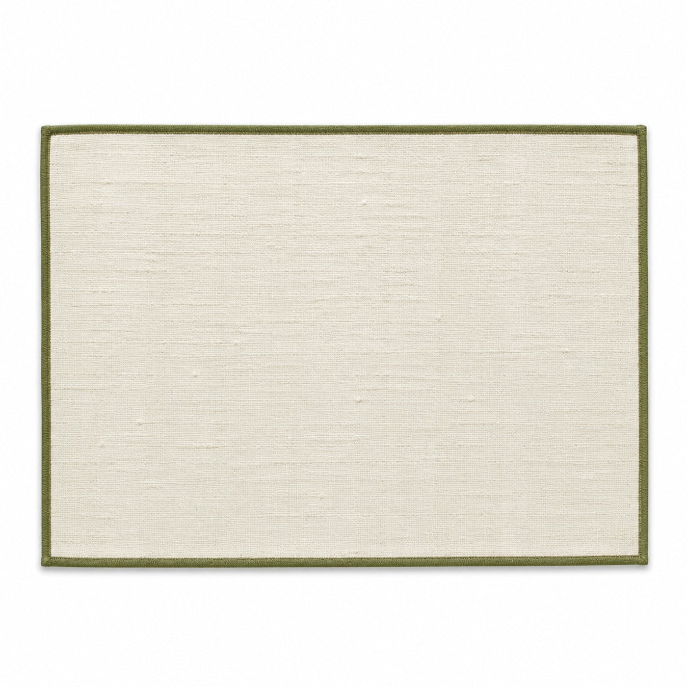 Ivory woven placemat with olive green contrast border, minimalist rectangular dining table mat by Primeval