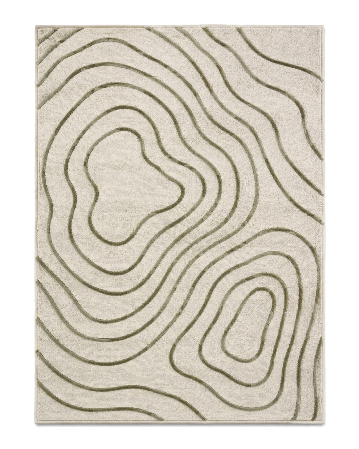Ivory and olive organic topographic contour rug for wholesale sourcing from India