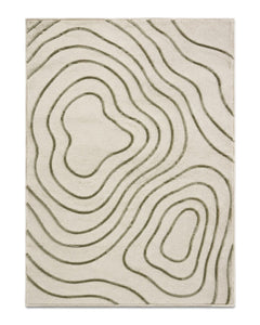 Ivory and olive organic topographic contour rug for wholesale sourcing from India