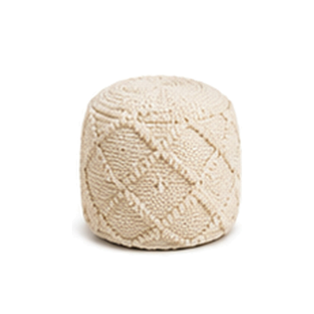 Ivory raised diamond tall cylinder pouf ottoman on white background