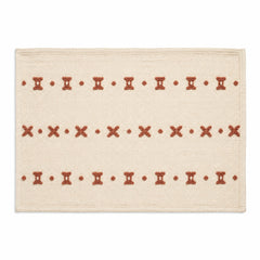 Ivory rectangular placemat with rust tribal embroidered band motifs, artisan dining table mat by Primeval