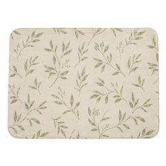 Ivory rounded rectangular placemat with sage green all-over botanical leaf pattern, nature-inspired dining table mat by Primeval