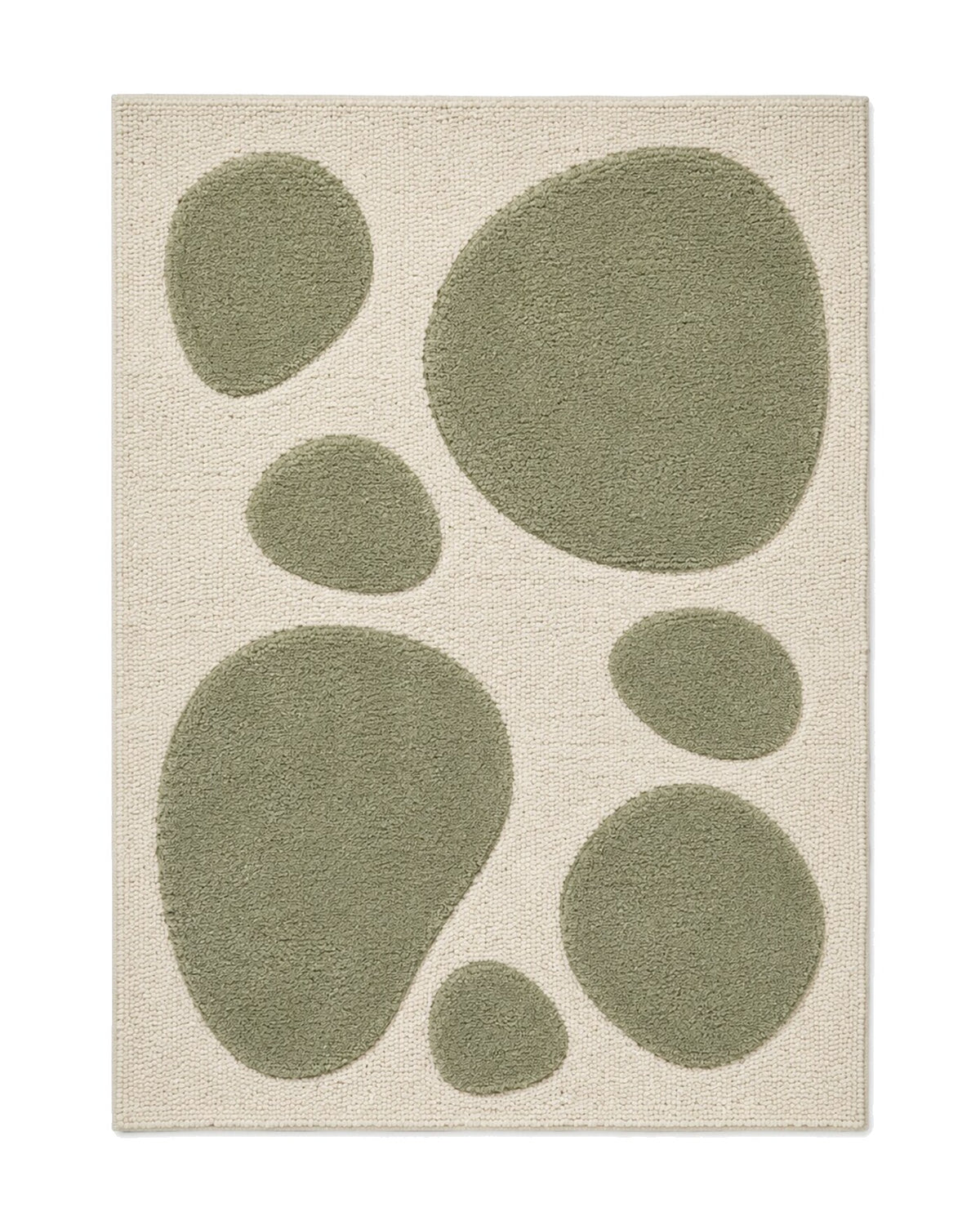 Ivory and sage organic pebble tufted rug for wholesale sourcing from India