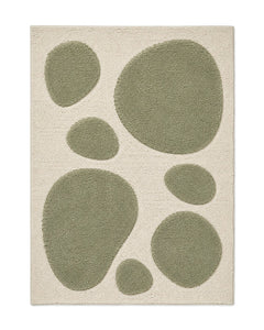 Ivory and sage organic pebble tufted rug for wholesale sourcing from India