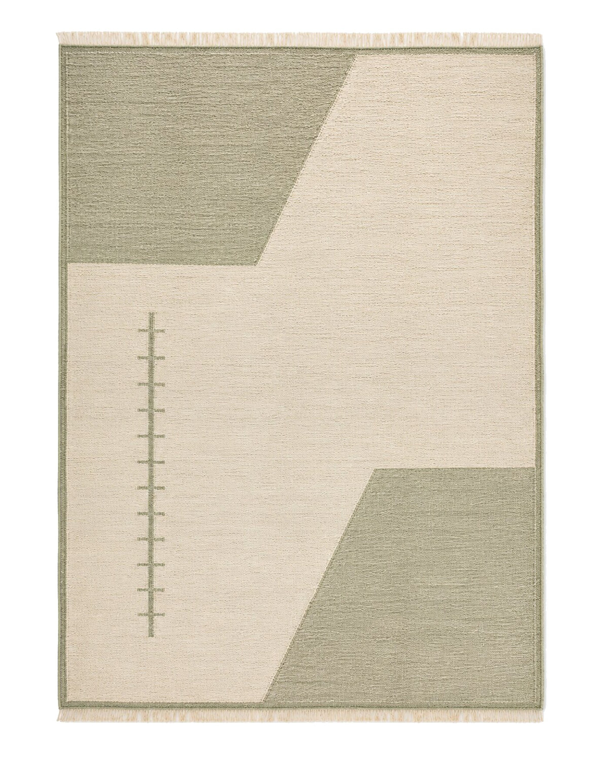 Ivory and sage minimalist geometric kilim rug for wholesale sourcing from India