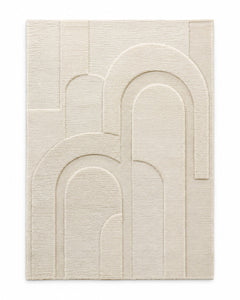 Ivory sculpted arch geometric area rug for wholesale sourcing from India