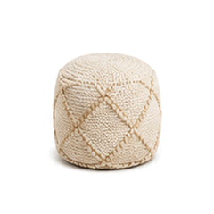 Ivory and tan raised diamond tall pouf ottoman on white background