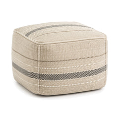 Ivory, Taupe & Charcoal Stripe Woven Cube Pouf by Primeval on white background