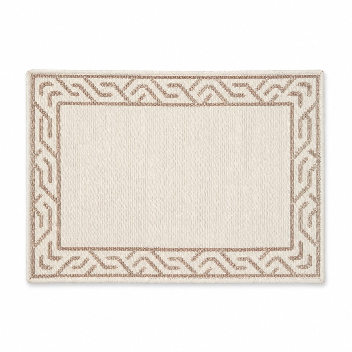 Ivory rectangular placemat with taupe Greek key geometric border, elegant woven dining table mat by Primeval