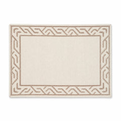 Ivory rectangular placemat with taupe Greek key geometric border, elegant woven dining table mat by Primeval
