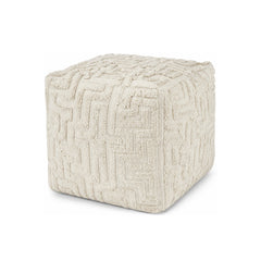 Ivory Tonal Maze Textured Cube Pouf Ottoman on white background