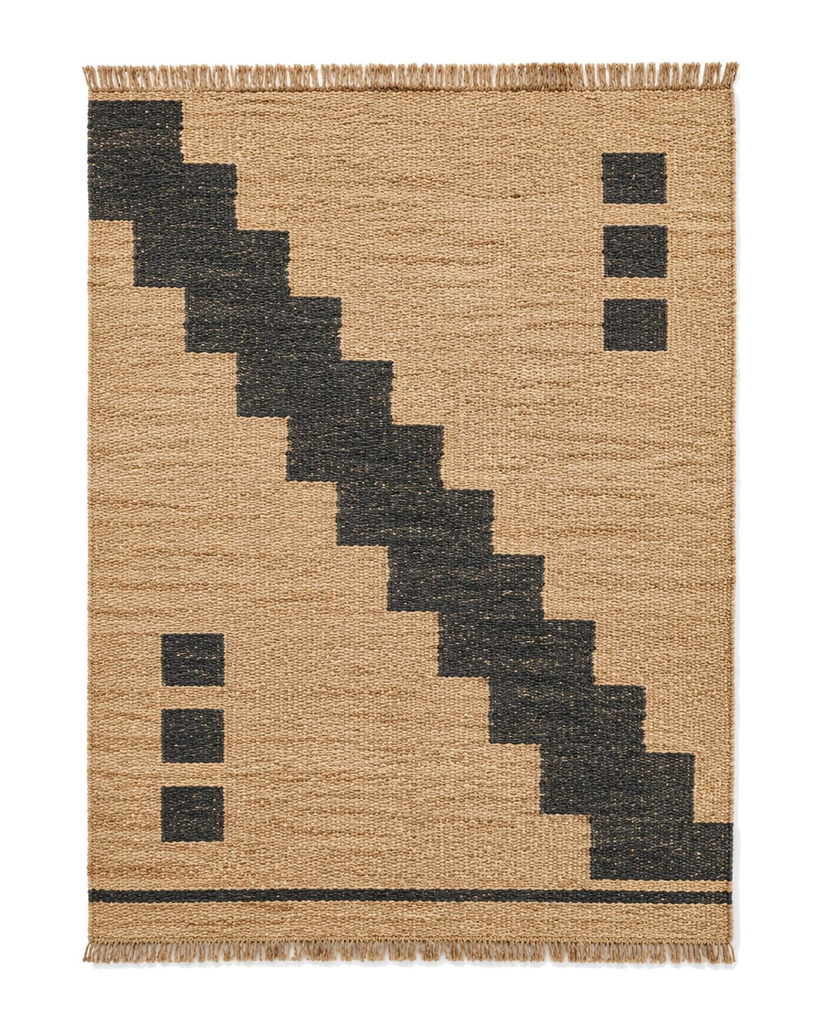 Jute and charcoal geometric flatweave rug for wholesale sourcing from India