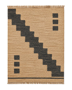 Jute and charcoal geometric flatweave rug for wholesale sourcing from India