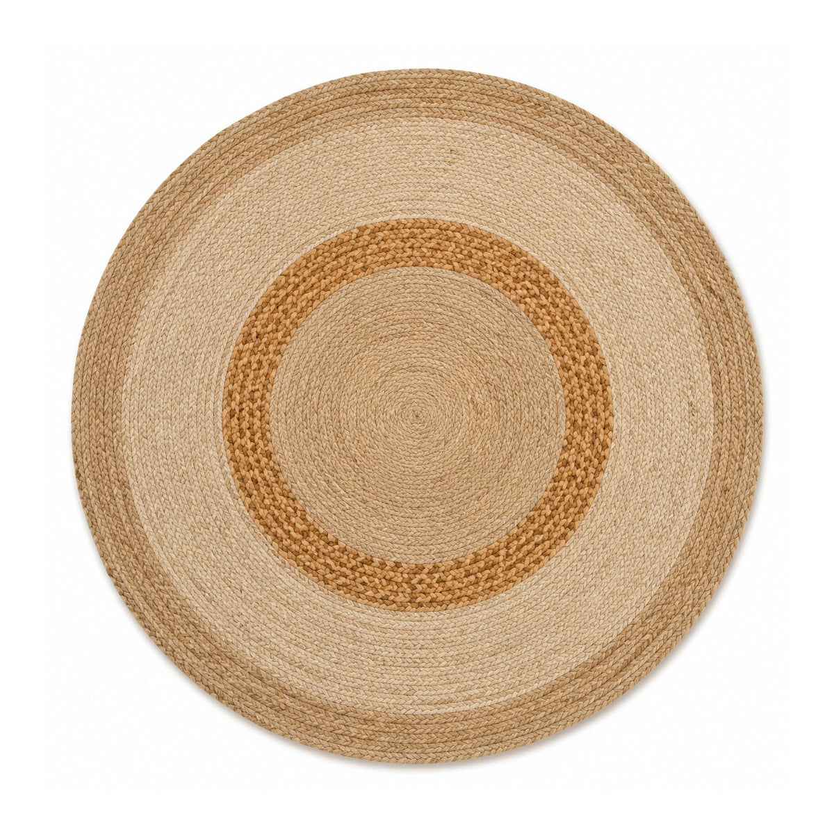 Layered honey braided round jute rug for wholesale natural home furnishing buyers