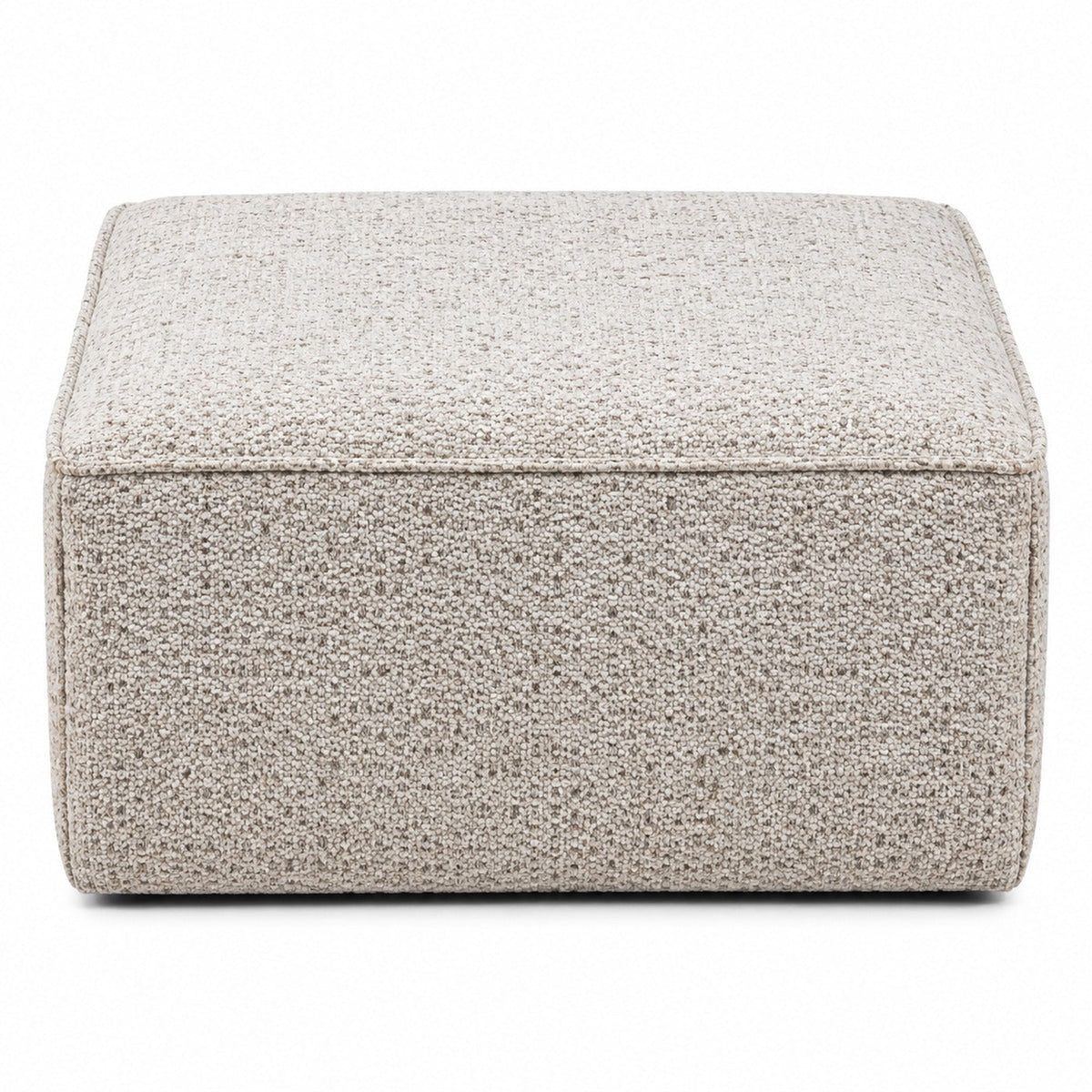 Light Grey Bouclé Textured Rectangular Pouf Ottoman on white background
