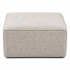 Light Grey Bouclé Textured Rectangular Pouf Ottoman on white background