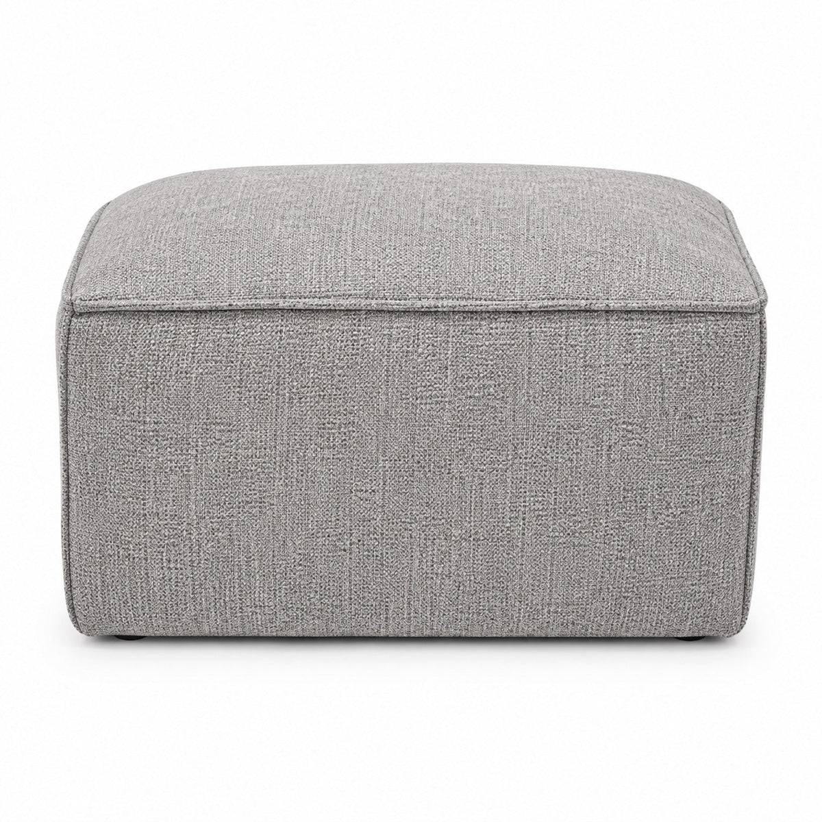 Light Grey Linen-Look Woven Rectangular Pouf Ottoman on white background