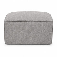 Light Grey Linen-Look Woven Rectangular Pouf Ottoman on white background