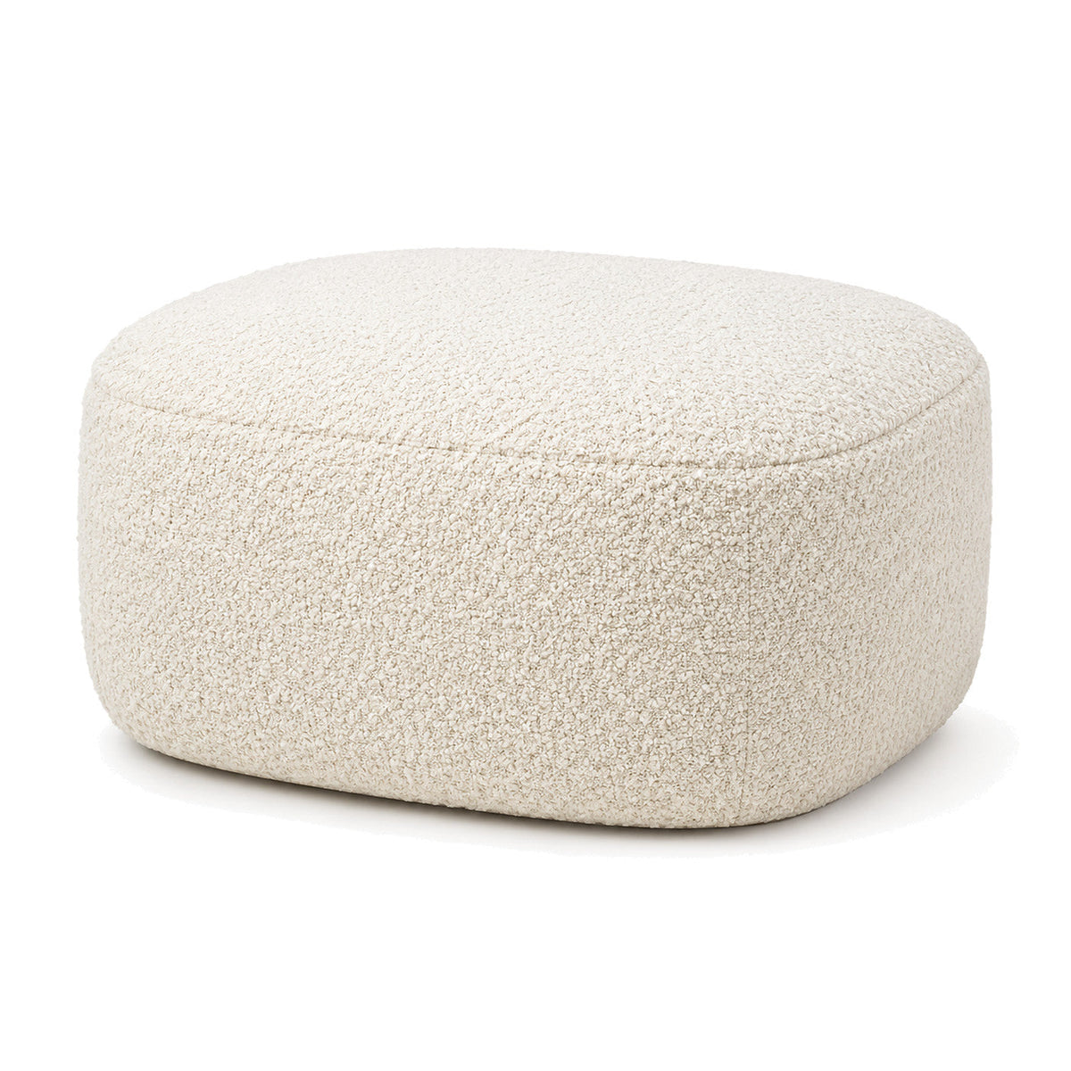 Minimalist Cream Bouclé Square Pouf Ottoman by Primeval on white background