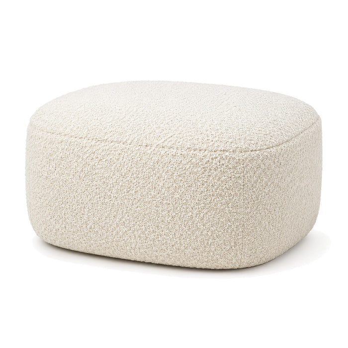 Minimalist Cream Bouclé Square Pouf Ottoman by Primeval on white background