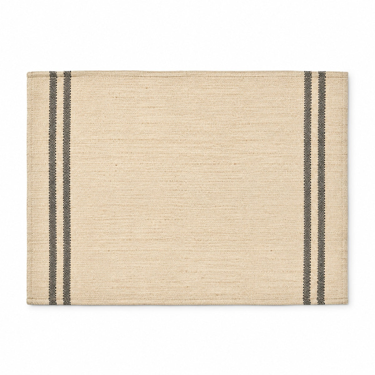 Natural beige woven placemat with charcoal double side stripes, farmhouse rectangular dining table mat by Primeval