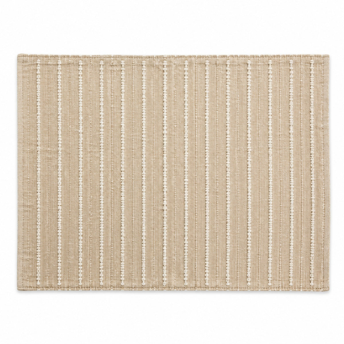 Natural beige woven placemat with fine ivory vertical pinstripes, textured rectangular dining table mat by Primeval