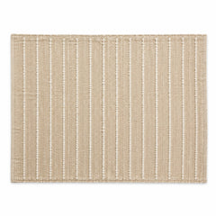 Natural beige woven placemat with fine ivory vertical pinstripes, textured rectangular dining table mat by Primeval