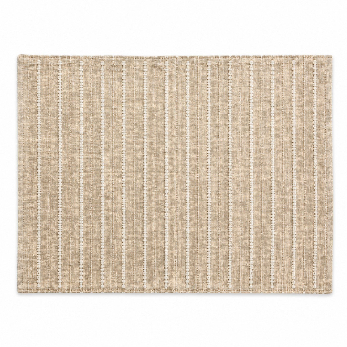 Natural beige woven placemat with fine ivory vertical pinstripes, textured rectangular dining table mat by Primeval