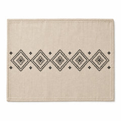 Natural beige rectangular placemat with black tribal diamond geometric band, modern artisan dining table mat by Primeval