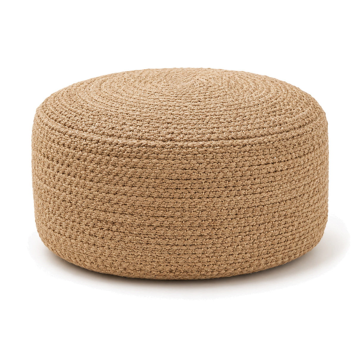 Natural Braided Fibre Round Pouf Ottoman by Primeval on white background