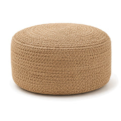 Natural Braided Fibre Round Pouf Ottoman by Primeval on white background