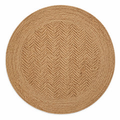 Natural camel jute herringbone round rug for wholesale home furnishing buyers