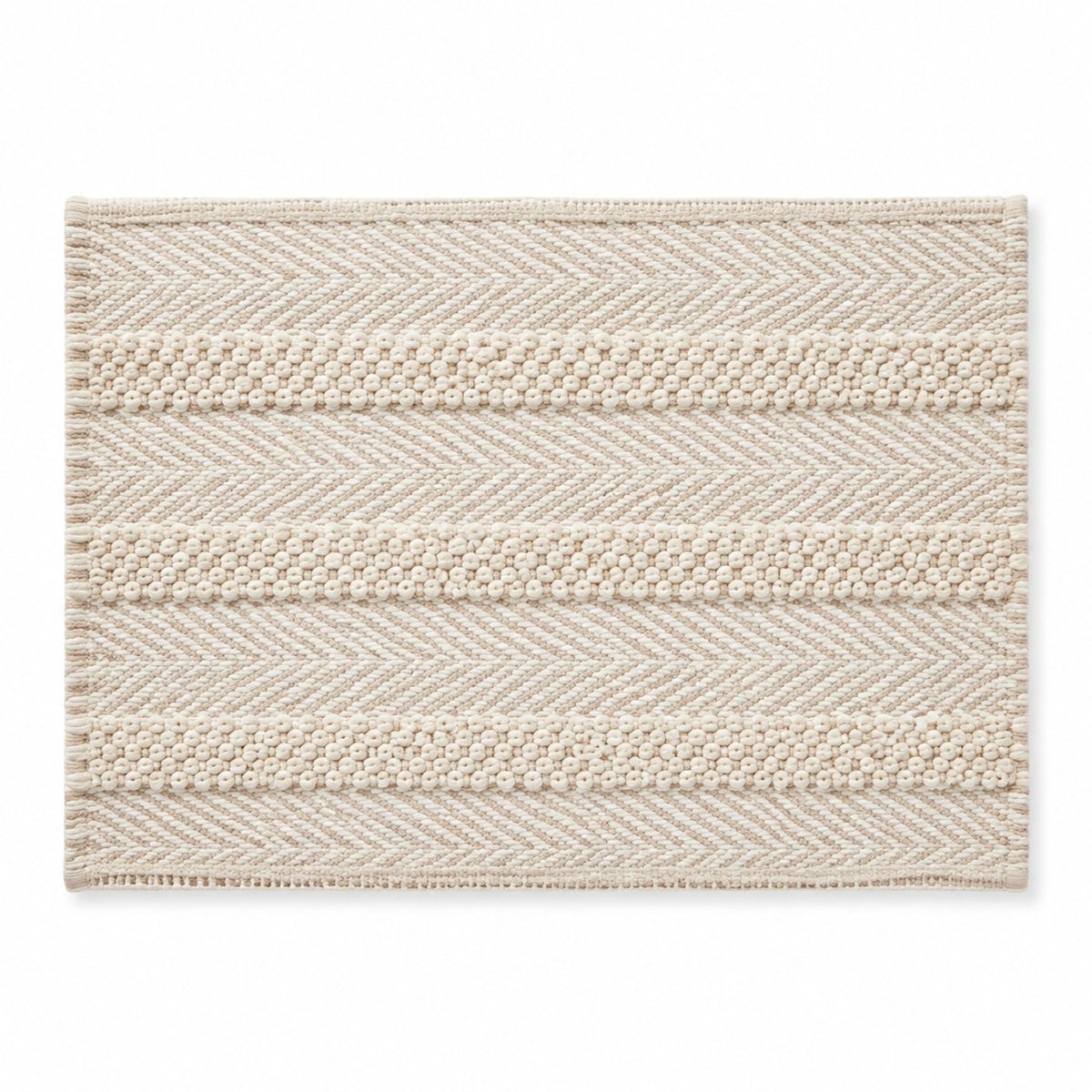 Natural and ivory textured placemat with herringbone woven bands, neutral rectangular dining table mat by Primeval