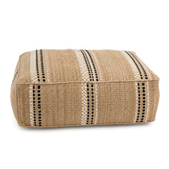 Natural Jute & Beige Fine-Stripe Rectangular Pouf by Primeval on white background