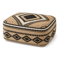 Natural Jute & Black Geometric Floor Pouf by Primeval on white background