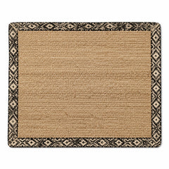 Natural jute rectangular placemat with black and ivory tribal diamond border, artisan dining table mat by Primeval