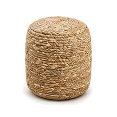 Natural jute with ivory flecked texture cylinder pouf ottoman on white background