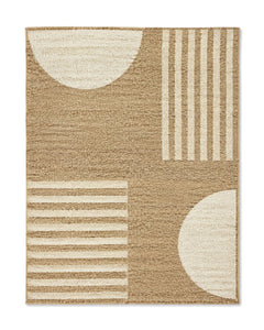 Natural jute and off-white Scandinavian-geometric area rug for wholesale sourcing from India