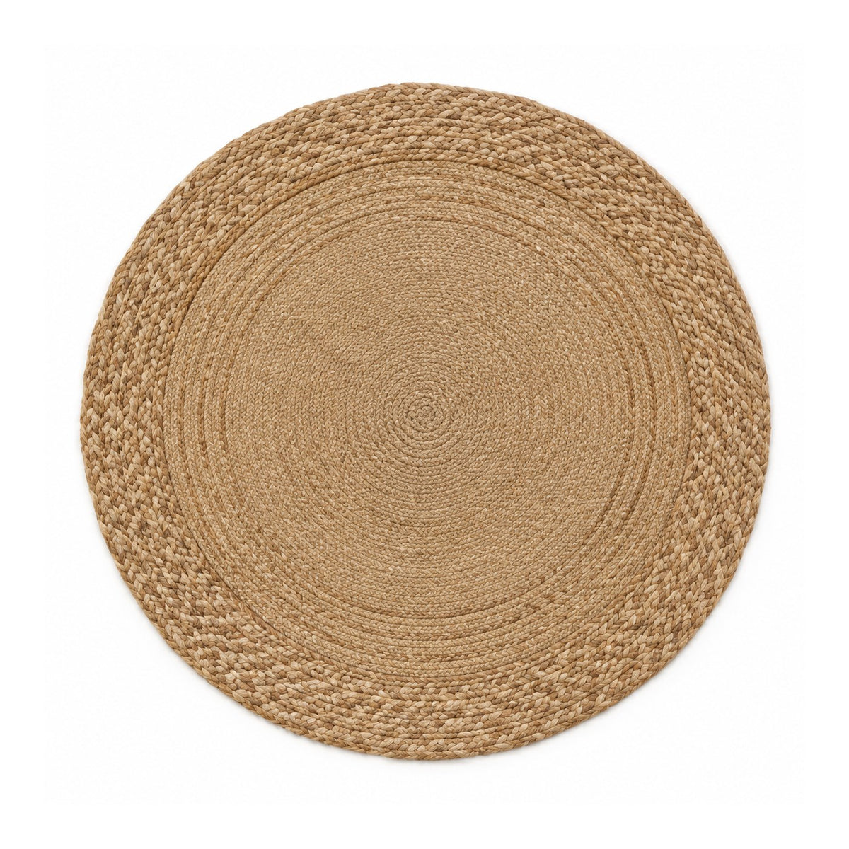 Natural jute round rug with braided rings for wholesale home furnishing buyers