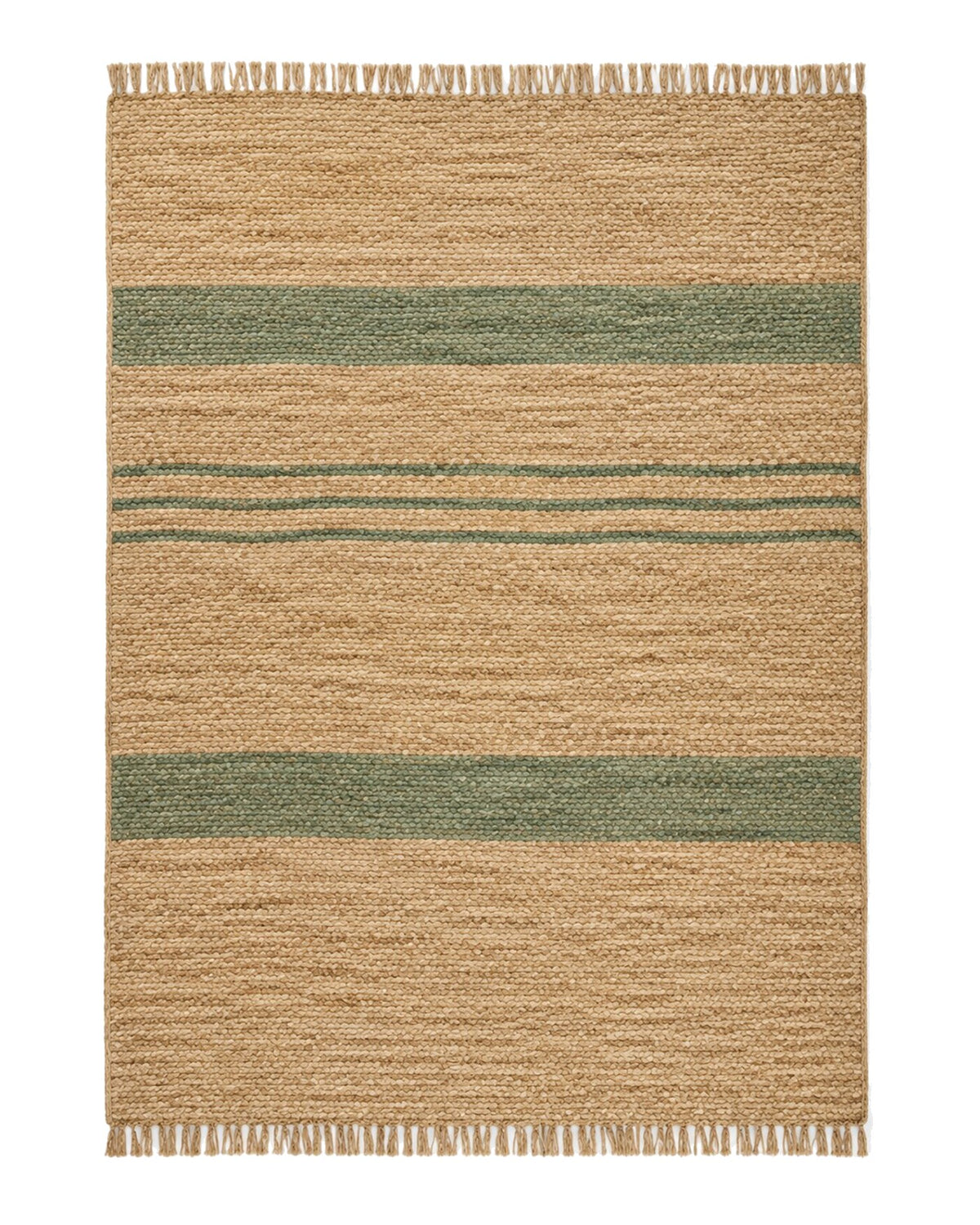 Natural jute and sage cotton stripe rug for wholesale sourcing from India