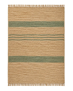 Natural jute and sage cotton stripe rug for wholesale sourcing from India