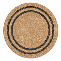 Natural round jute rug with charcoal rings for wholesale and private label buyers
