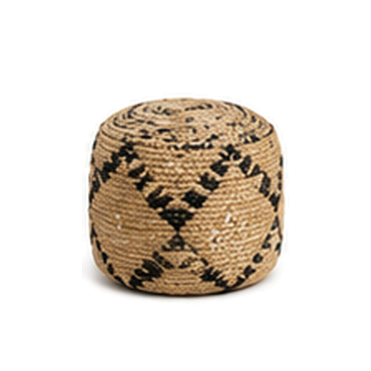 Natural tan and black tribal diamond tall pouf ottoman on white background