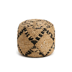 Natural tan and black tribal diamond tall pouf ottoman on white background