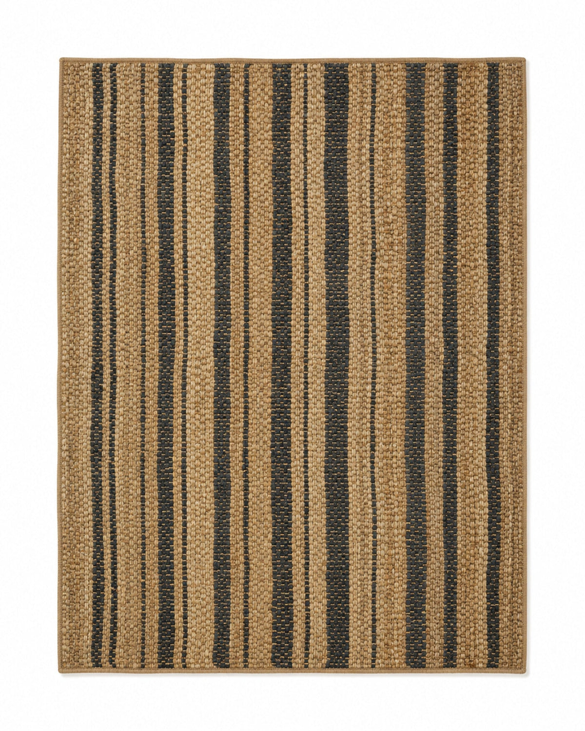 Natural tan and charcoal vertical stripe area rug for wholesale sourcing from India
