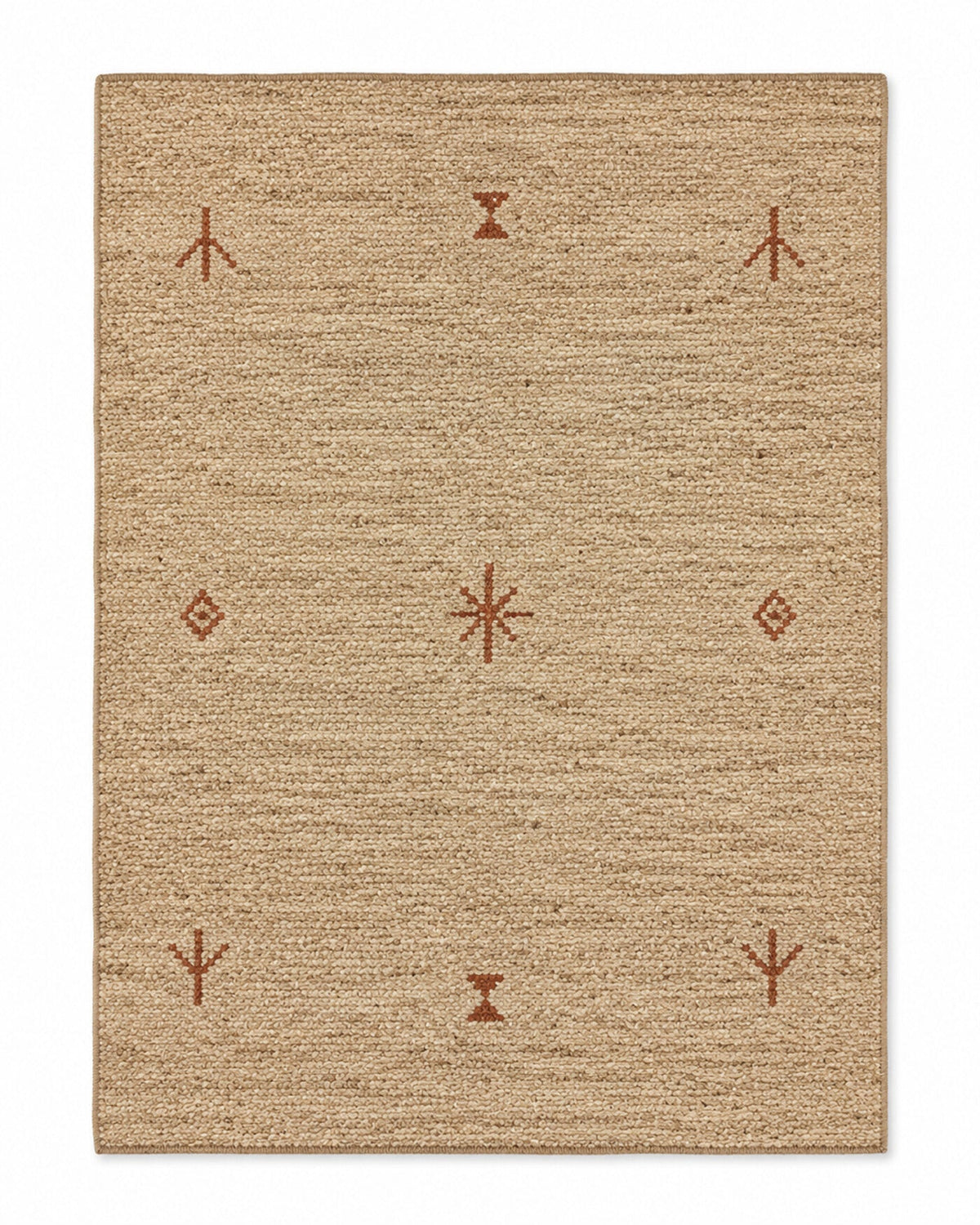 Natural tan and terracotta symbol-motif area rug for wholesale and private-label sourcing from India