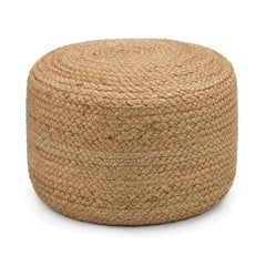 Natural Woven Jute Cylinder Pouf Ottoman by Primeval on white background
