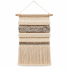 Neutral textured stripe cotton macrame wall hanging with fringe by Primeval