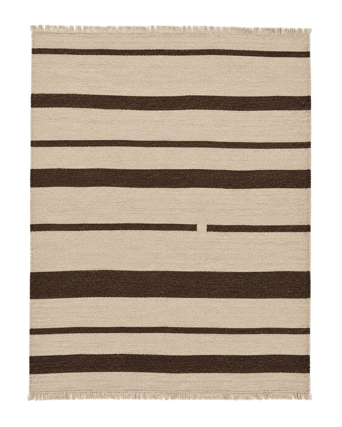 Oatmeal and chocolate stripe wool rug for wholesale sourcing from India